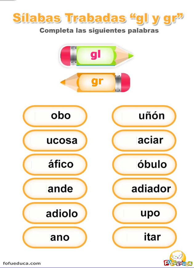 SÍLABAS TRABADAS GL Y GR
